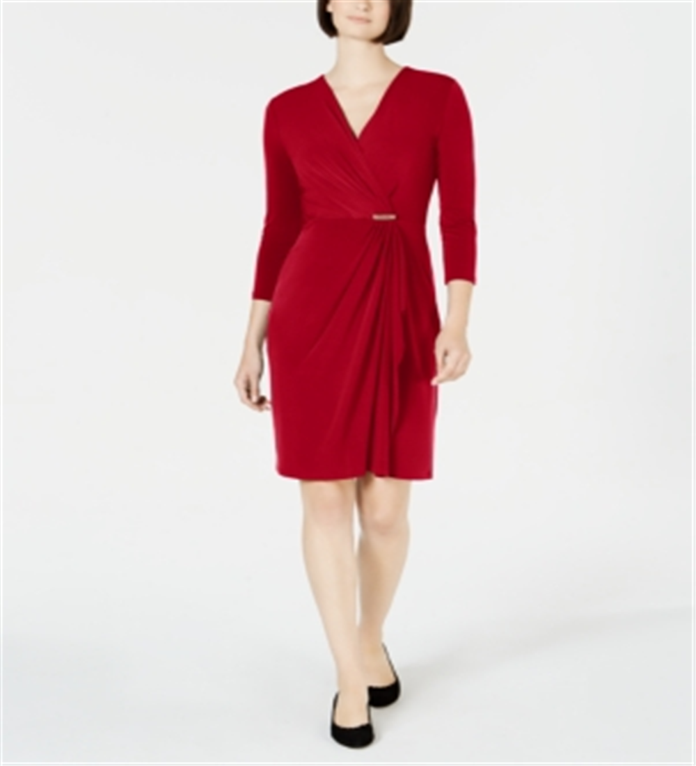 Charter Club Women's Hardware Faux Wrap Dress Red Size X-Small