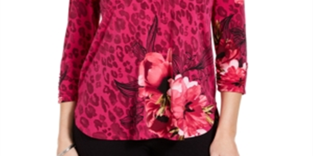 JM Collection Women's Zip Print Top Red Size Medium