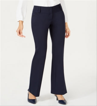 Alfani Women's Faux Leather Trim Wide Leg Trousers Blue Size 24X4.5