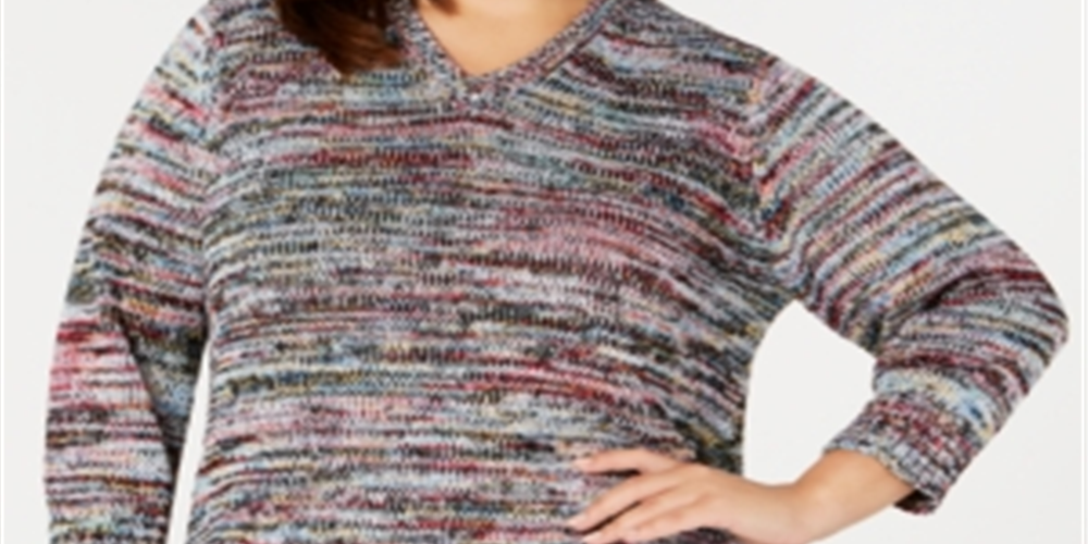 NY Collection Women's Plus Knit V Neck Sweater Black Size 3X