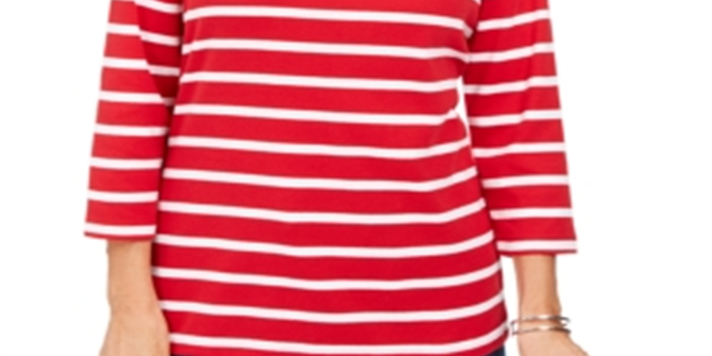 Karen Scott Women's Colorblocked Studded Top Red Size Small