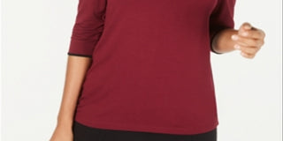 Alfani Women's Piped 3/4-Sleeve T-Shirt Malbec Size -Medium