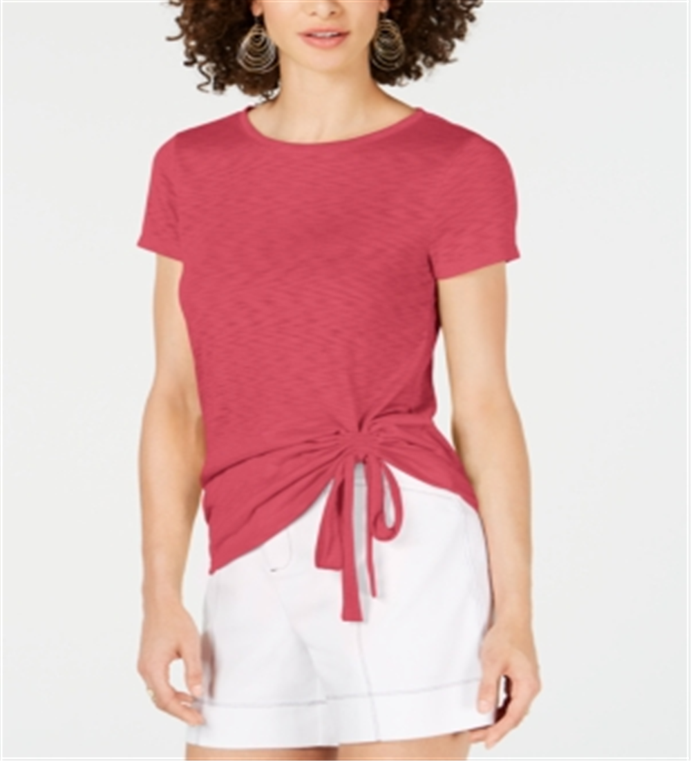 INC International Concepts Women's Ruched T-Shirt Orange Size Large