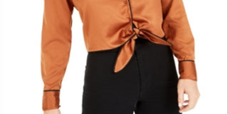 Bar III Women's Tie Front Satin Top Orange Size Small
