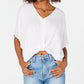 Polly & Esther Women's Knot Front Dolman Sleeve Casual Top White Size XS