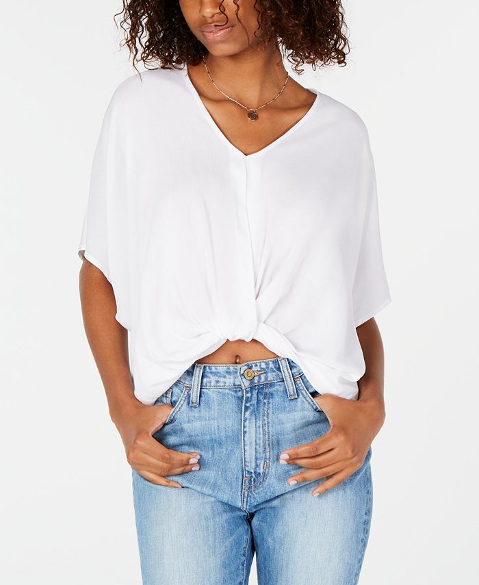 Polly & Esther Women's Knot Front Dolman Sleeve Casual Top White Size XS