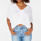 Polly & Esther Women's Knot Front Dolman Sleeve Casual Top White Size XS