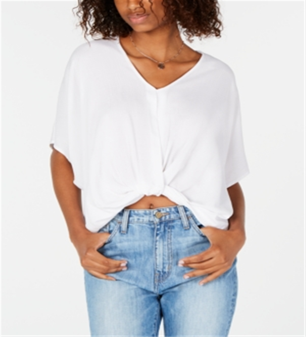 Polly & Esther Women's Knot Front Dolman Sleeve Casual Top White Size XS