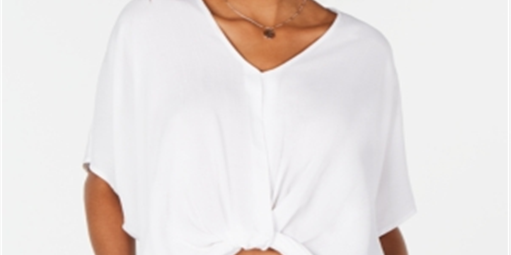 Polly & Esther Women's Knot Front Dolman Sleeve Casual Top White Size XS