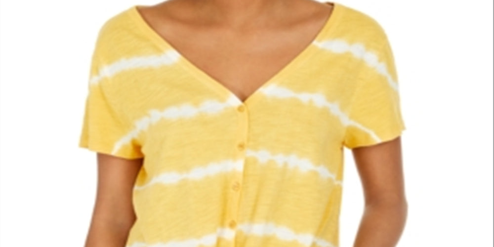 Style & Co Tie-Dye Tie-Front Top Yellow Size XS