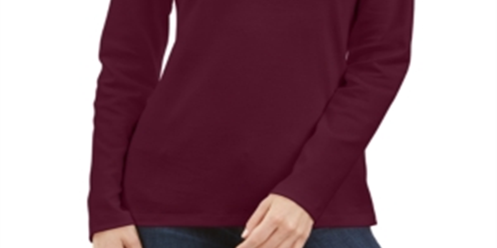 Karen Scott Women's Cotton Turtleneck Top Wine Size Petite L