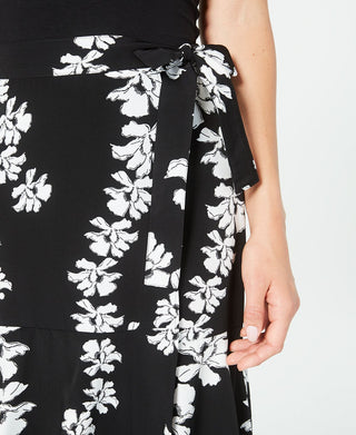 Alfani Women's Printed MIDI Wrap Skirt Black Size 16