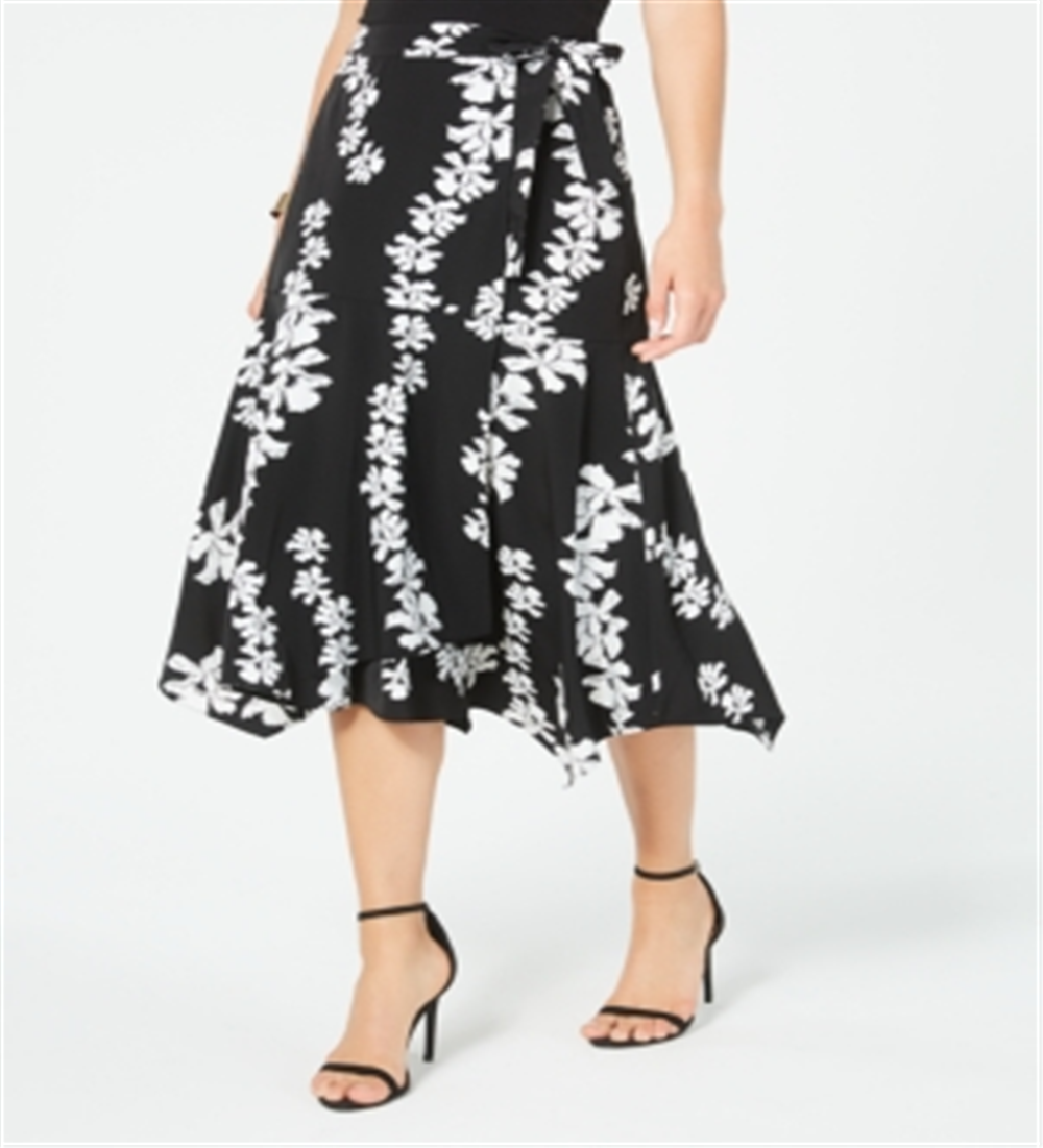 Alfani Women's Printed MIDI Wrap Skirt Black Size 16