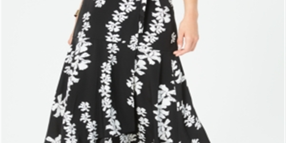 Alfani Women's Printed MIDI Wrap Skirt Black Size 16