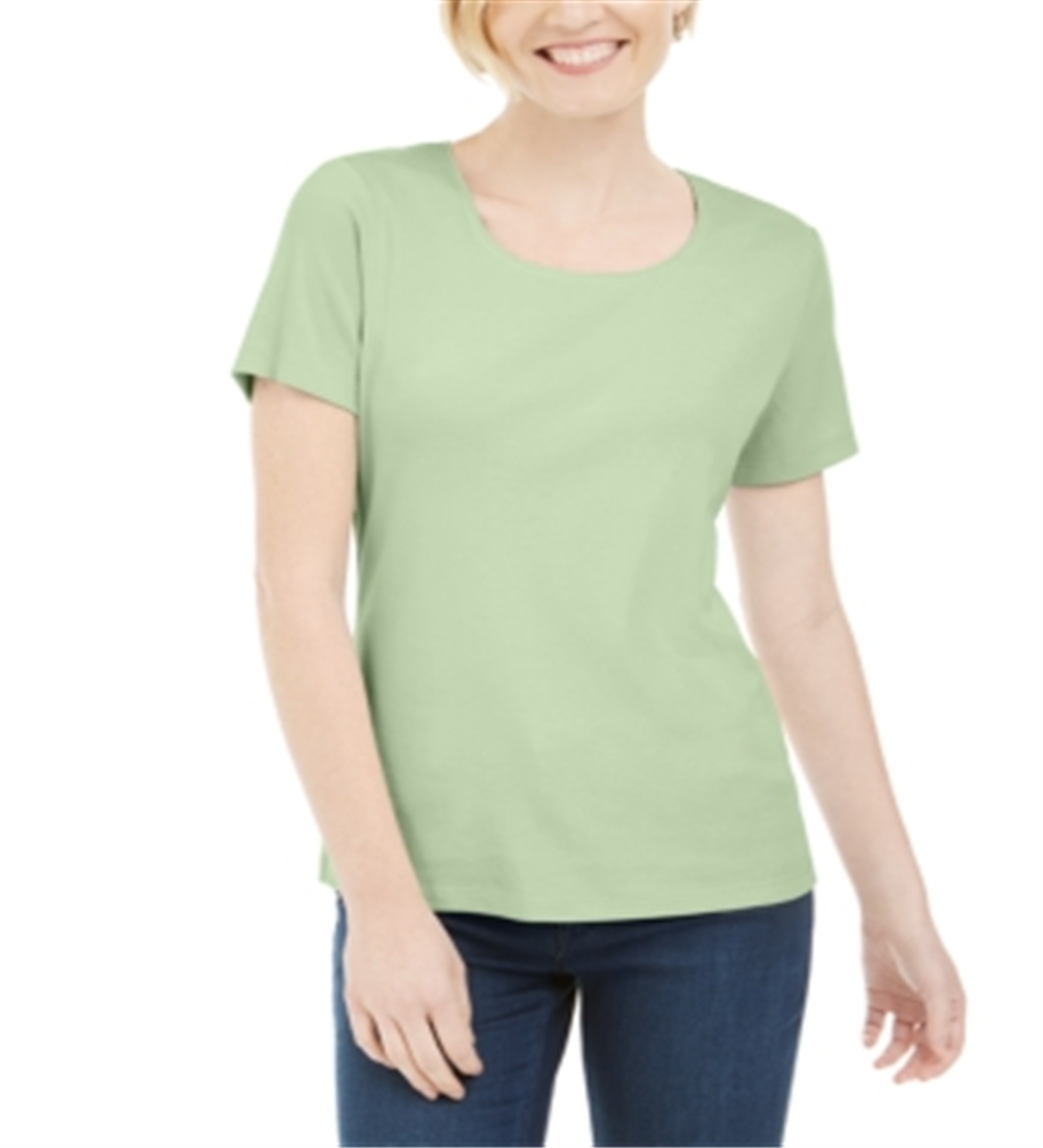Karen Scott Women's Short Sleeve Scoop Neck Top Green Size Large