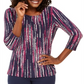 JM Collection Women's 3/4 Sleeve Jacquard T-Shirt Blue Size Small