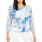Alfani Women's Floral Scoop Neck Top Blue Size Small
