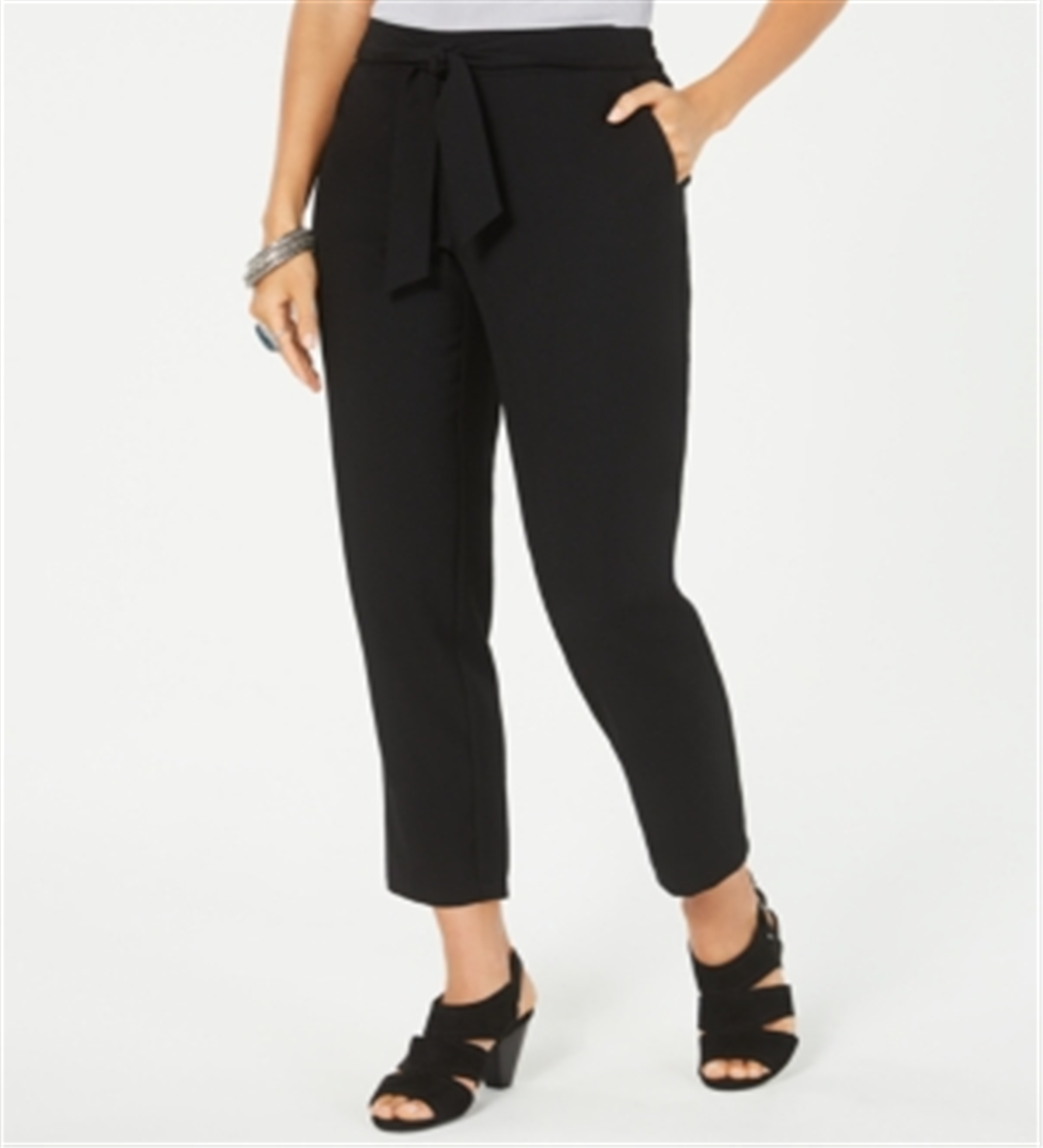 Style & Co Women's Tie Waist Tapered Pants Black Size 16