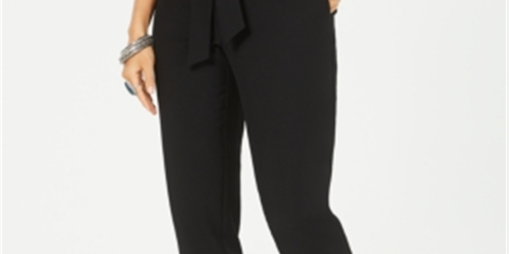 Style & Co Women's Tie Waist Tapered Pants Black Size 16