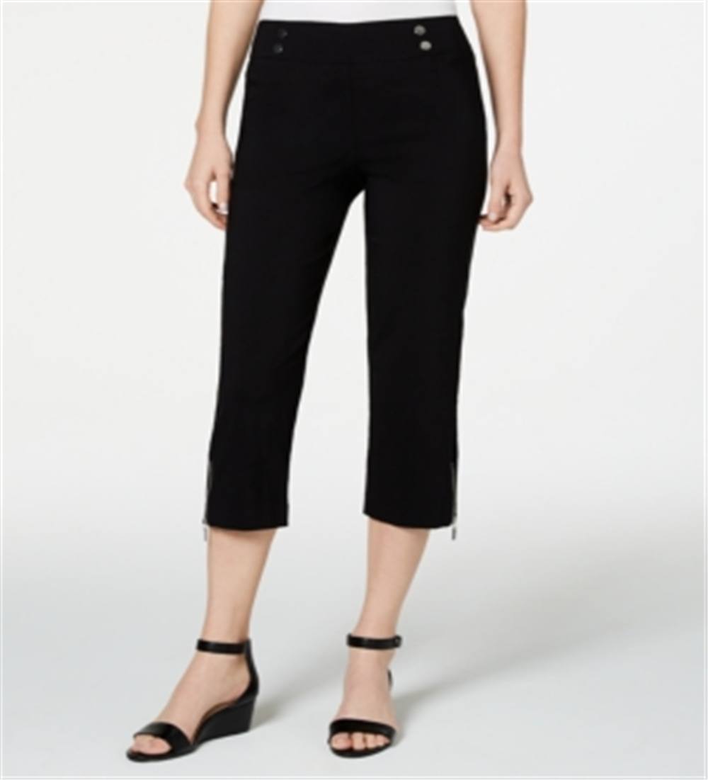 JM Collection Women's Cropped Zipper Trim Pants Black Size Petite L