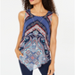 JM Collection Women's Printed Pointed Hem Top Blue Size Petite L