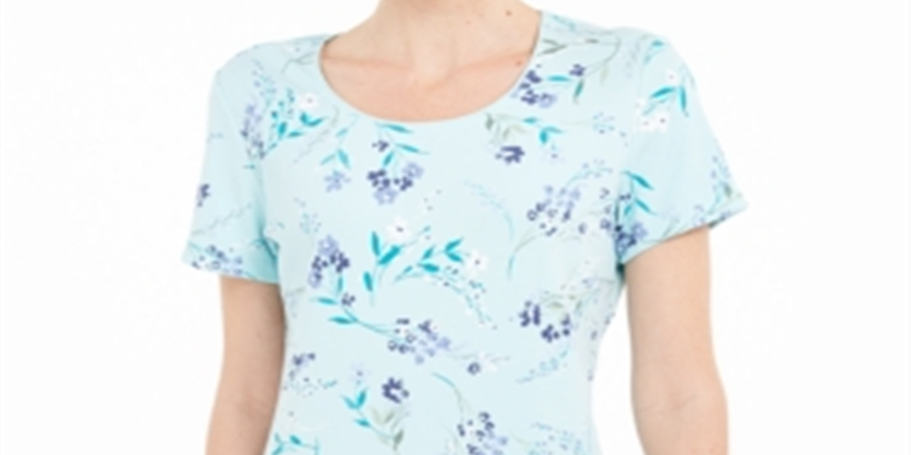 Karen Scott Women's Floral Print T-Shirt Blue Size L