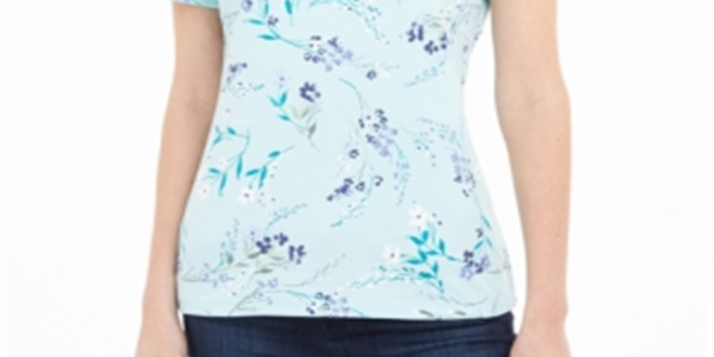 Karen Scott Women's Floral Print T-Shirt Blue Size L