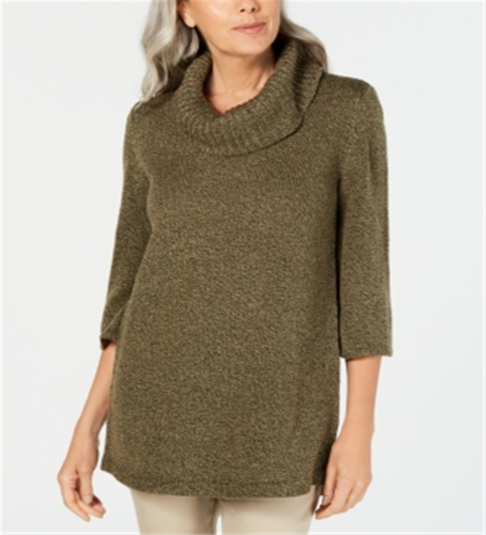 Karen Scott Women's Cowl Neck 3/4 Sleeve Sweater Green Size Petite XL