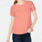 Charter Club Women's Cotton Embroidered T-Shirt Orange Size Petite L