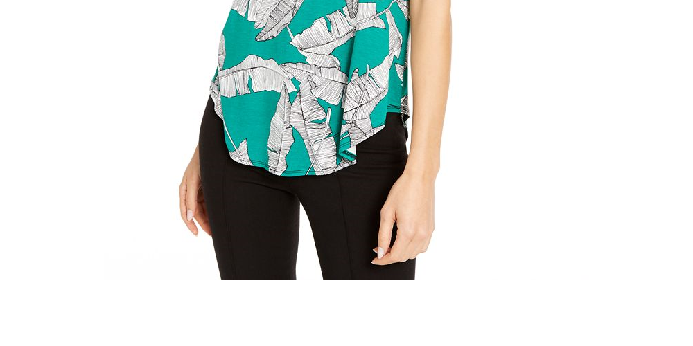 Alfani Women's Printed Round Hem T-Shirt Green Size Petite XL