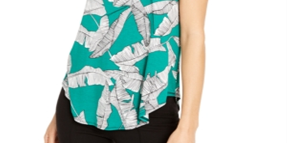 Alfani Women's Printed Round Hem T-Shirt Green Size Petite XL
