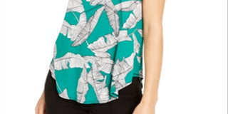 Alfani Women's Printed Round Hem T-Shirt Green Size Petite XL