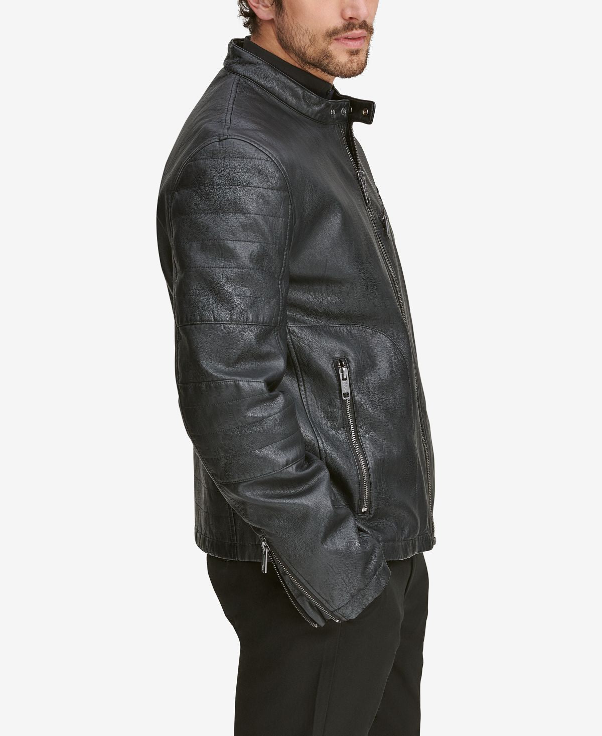 Marc New York Men's Killian Faux-Leather Racer Jacket  Black Size 3XL