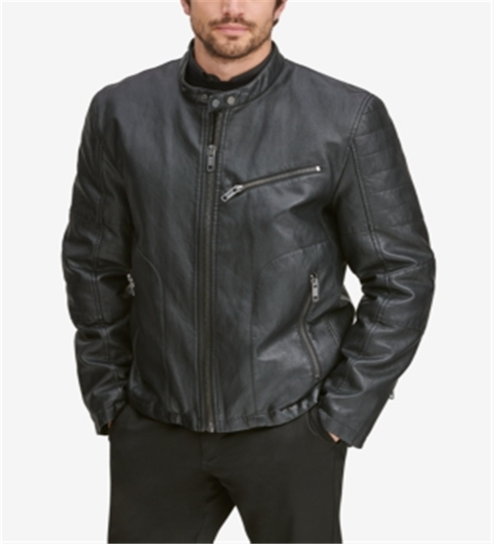 Marc New York Men's Killian Faux-Leather Racer Jacket  Black Size 3XL