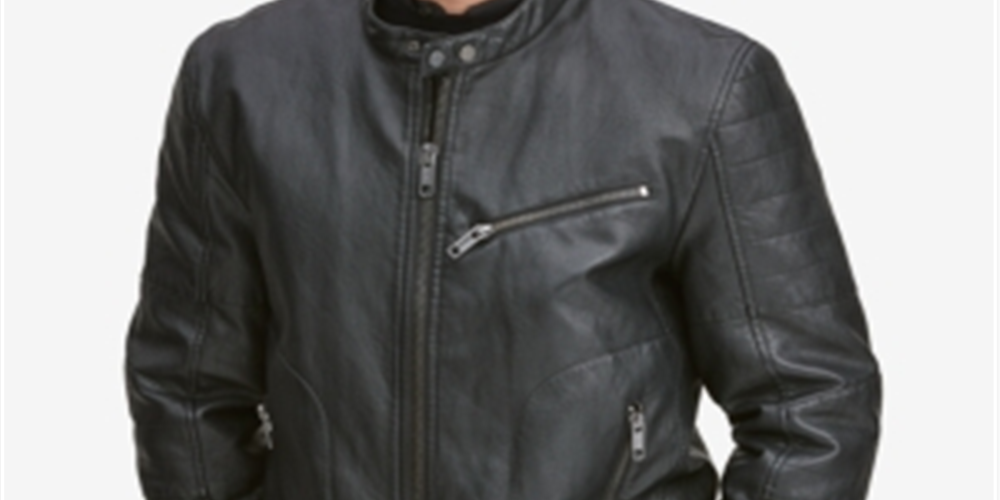 Marc New York Men's Killian Faux-Leather Racer Jacket  Black Size 3XL