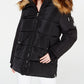 Madden Girl Junior's Hooded Faux Fur Trim Puffer Coat Black Size X-Small