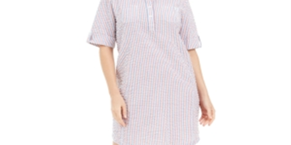 Karen Scott Women's Seersucker Shirtdress Pink Size Small