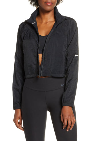 Nike Women's Translucent Cropped Running Jacket Black Size X-Small