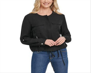 DKNY Women's Roll Tab Zip Front Jacket in Black Size Medium