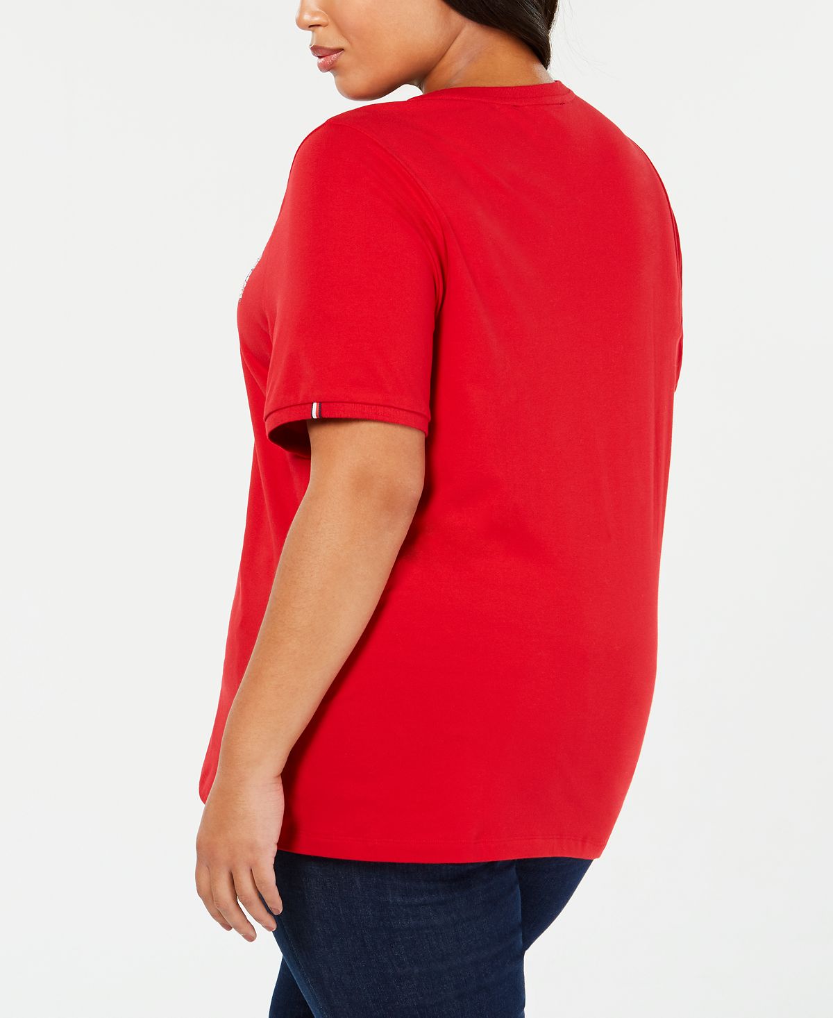 Tommy Hilfiger Women's Plus Embellished Logo T-Shirt Red Size 3X