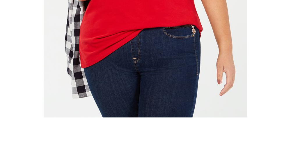 Tommy Hilfiger Women's Plus Embellished Logo T-Shirt Red Size 3X