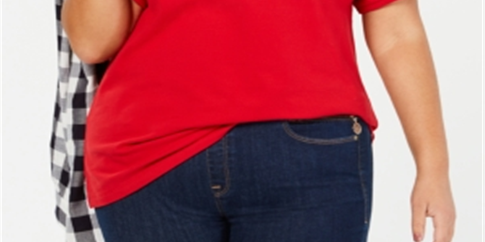 Tommy Hilfiger Women's Plus Embellished Logo T-Shirt Red Size 3X