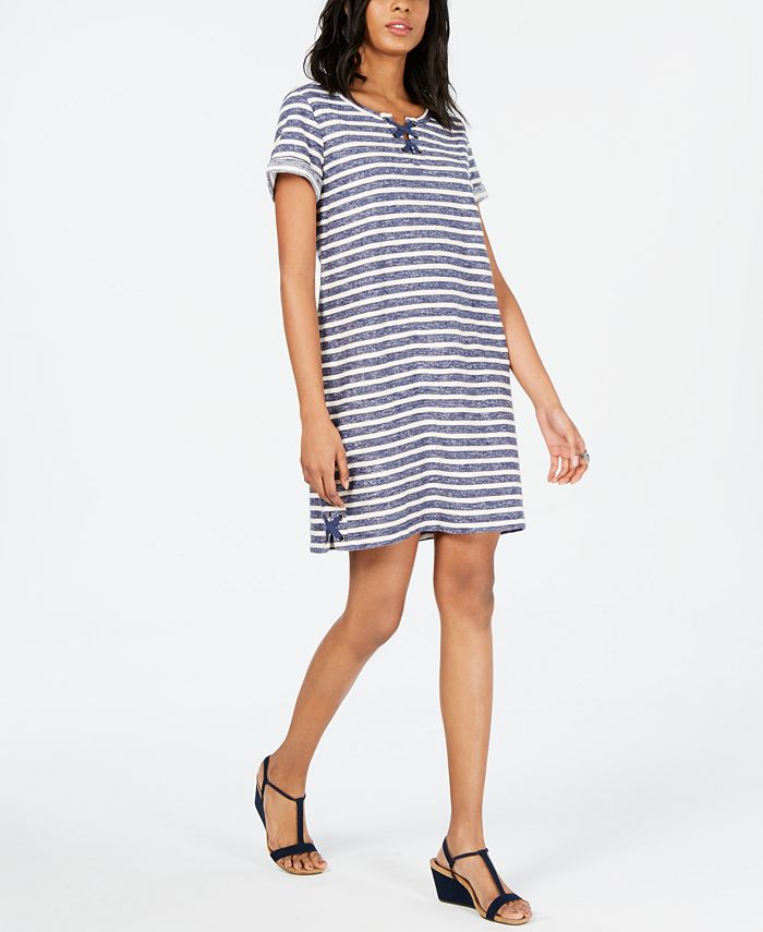 Style & Co Women's Lace up T-Shirt Dress Blue Size X-Large