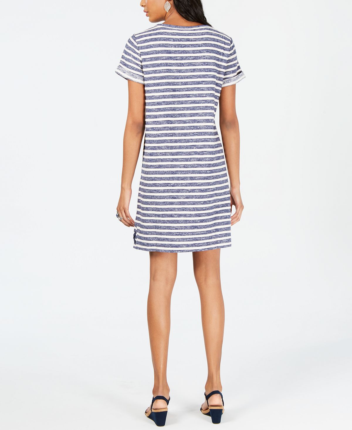 Style & Co Women's Lace up T-Shirt Dress Blue Size X-Large