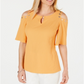 JM Collection Women's Crinkle Texture Cold Shoulder Blouse Yellow Size Medium
