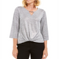 JM Collection Women's Twist Hem Metallic Top Silver Size Petite L