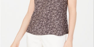 Anne Klein Women's Sleeveless Polka Dot Blouse Gray  Size X-Large