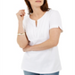 Karen Scott Women's Woven Split-Neck Top  White Size XL