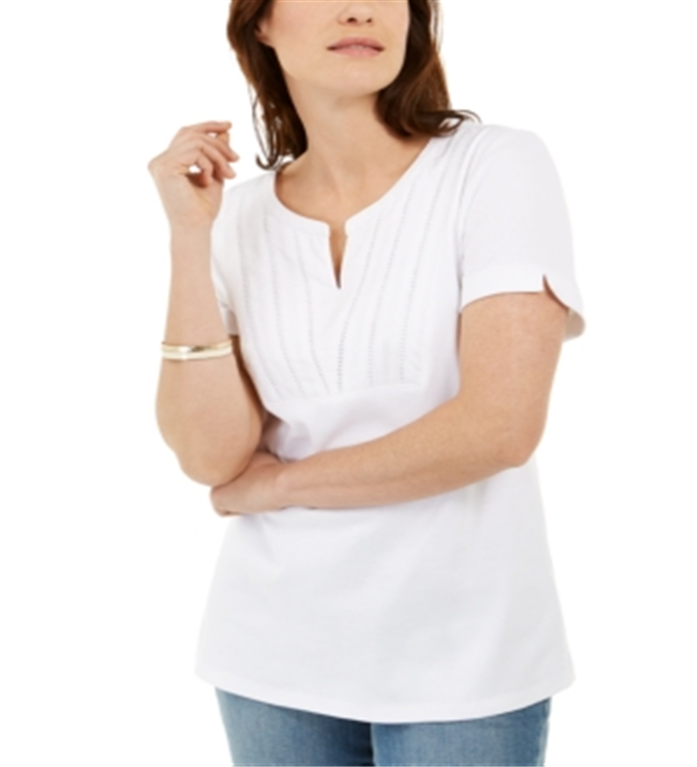 Karen Scott Women's Woven Split-Neck Top  White Size XL