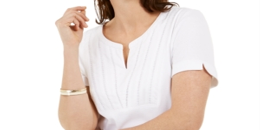 Karen Scott Women's Woven Split-Neck Top  White Size XL